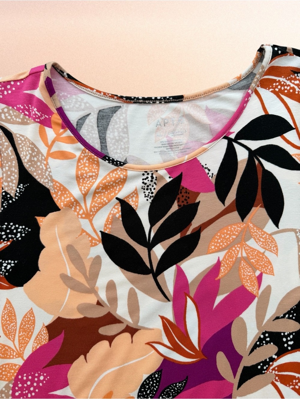 Apt. 9 Multicolor Botanical Leaf-Print Elbow-Sleeve Stretch Top Women’s XL - Picture 5 of 6